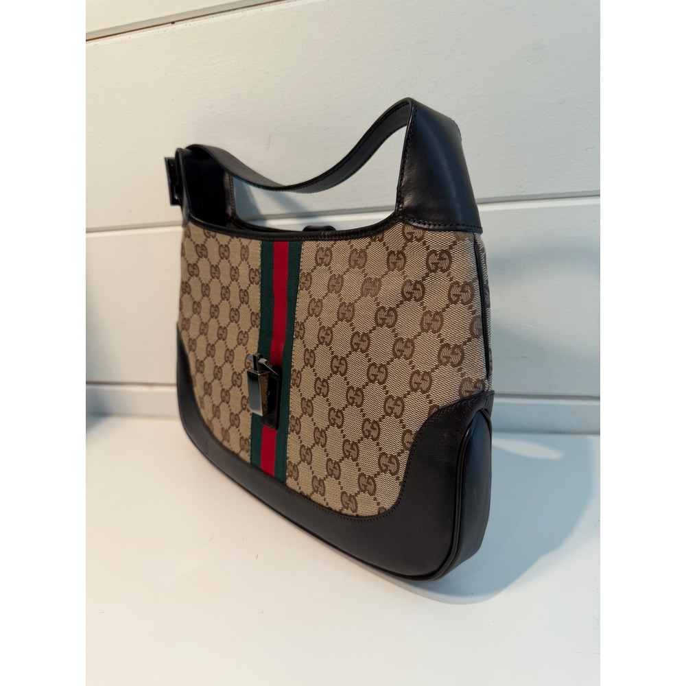 Gucci Jackie O GG Supreme Canvas Web Stripe Hobo Bag Brown Leather‎ Trim Vintage - Picture 4 of 14